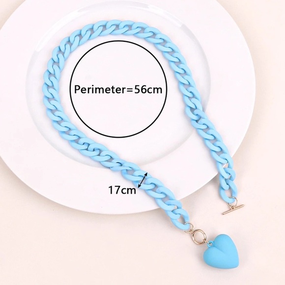 Orange Chunky Chain Heart Necklace - Picture 9 of 12